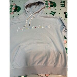 Friends TV Show Embroidered Logo Hoodie Light Blue Women Sweatshirt XL